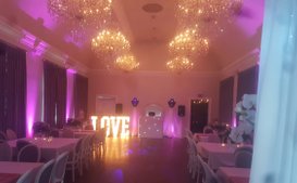 pink uplights with love letters at amalfi white
